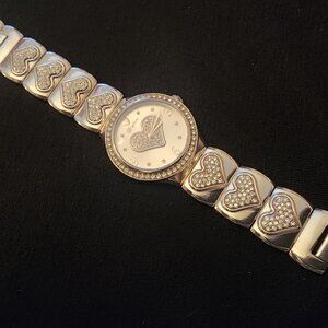 Brighton Silver Tone Watch with Heart and Crystals
